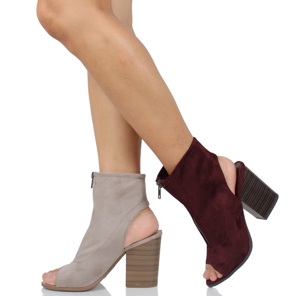 Vino Red Center Zipper Open Back Stacked Heel boot - Picture 6 of 6